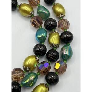 Vintage Vendome Iridescent AB Glass Bead Triple Strand Choker Statement Necklace